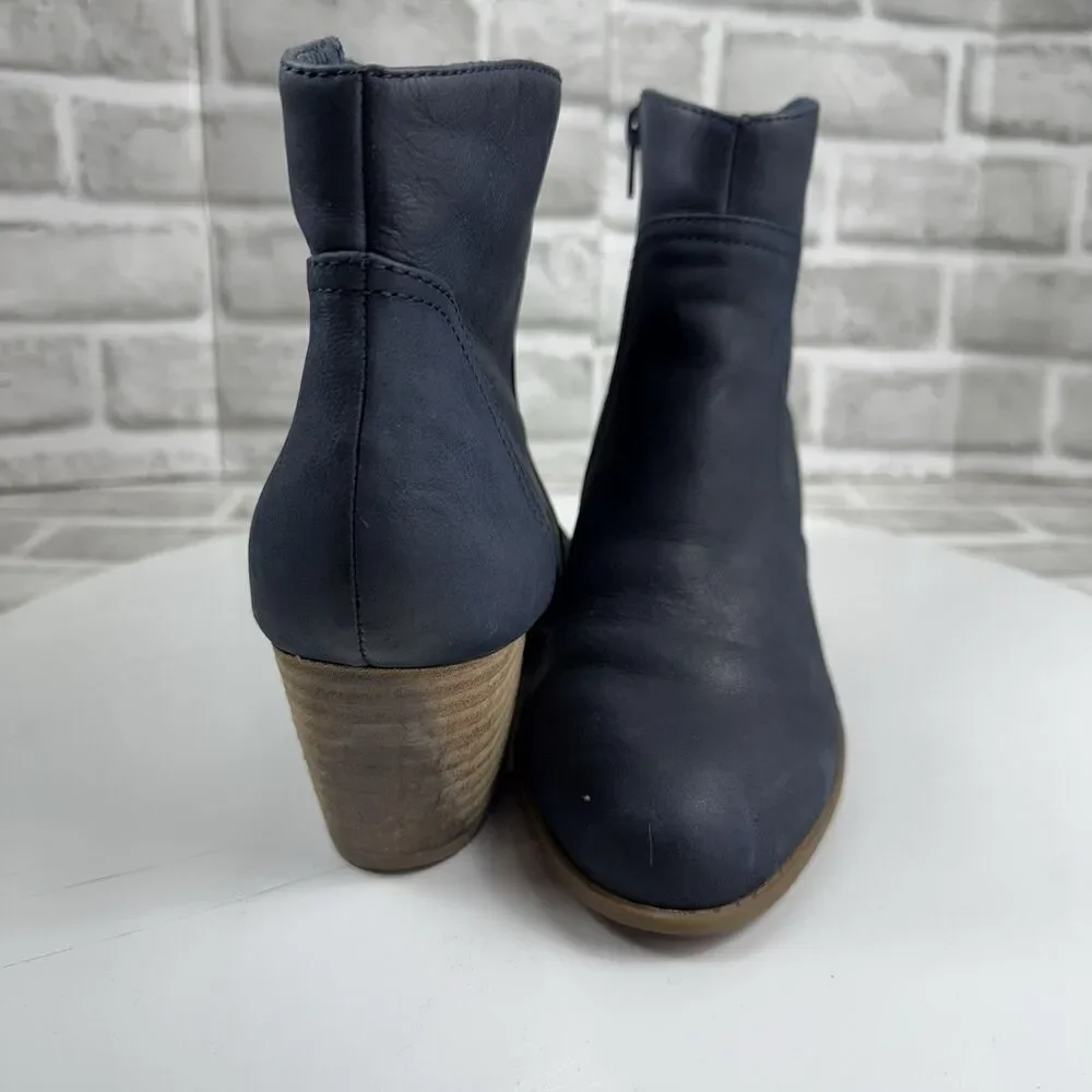 Sole Society SO-ROMY Women's Size 8.5 Blue Leather Block Heel Ankle Boots